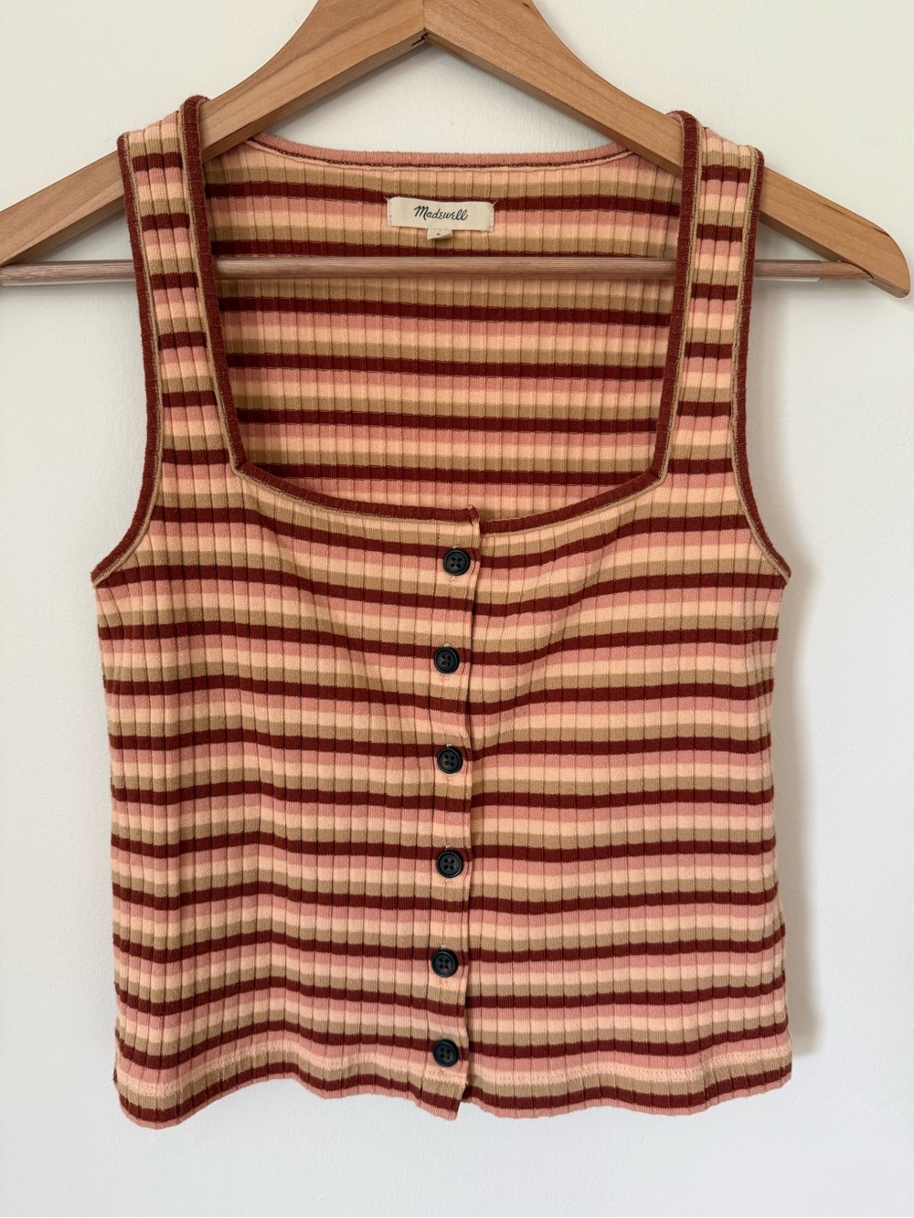 Madewell Ribbed Button-Front Tank Top - Cream & Rust Stripes